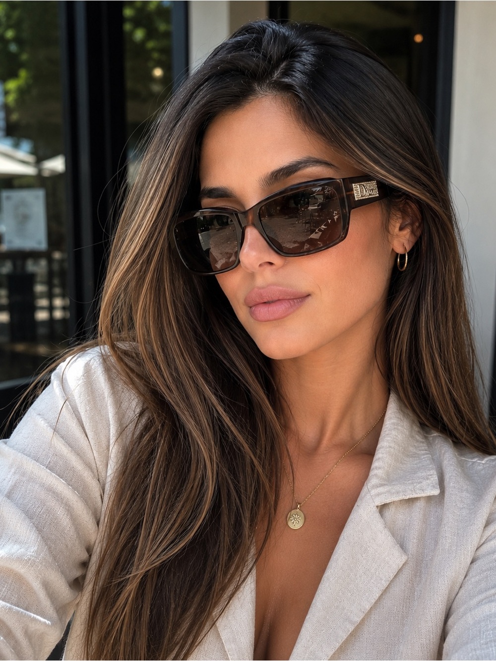 Dior Brown Rectangular Sunglasses with Brown Lenses